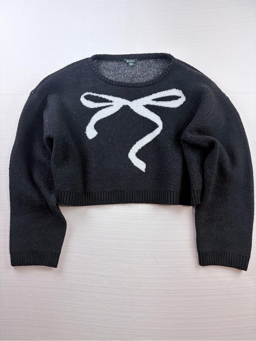 Wild fable Black Sweater with White Bow Intarsia